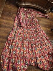 Vibrant Emamo made in Italy embellished Pink Ikat Print Maxi Dress