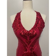 B. Darlin Sequin Halter Bodycon Mini Dress Size 5/6 Red Prom Cocktail