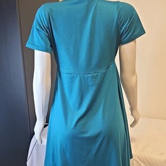 West Loop Wrap A-Line Dress Teal Solid V-Neck Cap Sleeve Knee Length M