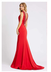 MAC DUGGAL 12094R Red Beaded Jeweled Neckline V-Back Mermaid Gown w/ Train 14 XL