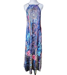 Celestial Print Maxi Dress Sz M Flowy Strappy Straight Neck Whimsigoth Festival
