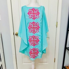 LILLY PULITZER SEQUINS EMBRIODERED MEDALLION BATWING SHIFT DRESS TUNIC NEW XS