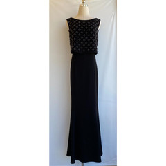 LAUNDRY by SHELLI SEGAL PLATINUM Studded Stretch Poly Long Formal Dress 6 NWT