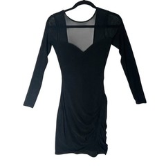 Windsor Fitted Dress Womens Small Black Mesh Bodycon Ruching Party long sleeves