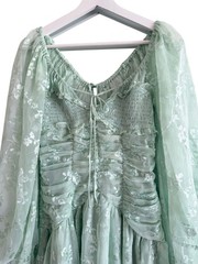 NWT For Love & Lemons Breanne Mini Dress Small Fairy Coquette Puff Sleeve Green