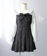 Round Collar Blouse Docking Tweed Dress With Large Size Jirai New