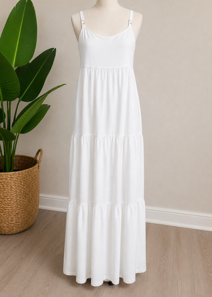 SO White Solid Sleeveless Scoop Neck Adjustable Strappy Maxi Dress Women&rsquo;s M