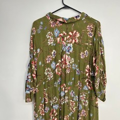 Cottagecore Floral Button Front Maxi Dress 28W Green Boho Prairie Coastal