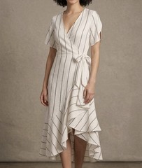 Paper London Lagos Stripe Women’s Size 4 US V Neck Short Sleeve Midi Dress White