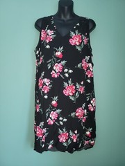 OLD NAVY BLACK RED PINK WHITE GREEN FLORAL FLOWER V-NECK SLEEVELESS DRESS L