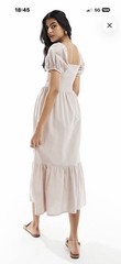 Esmee Stone Beige Shirred Puff Sleeve Midi Dress | BNWT | Size 12