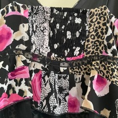 Floral Leopard Patchwork Tiered Ruffle Mini Dress Pink Black Animal Print Lace