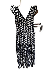 Loftcotton Sundress Navy White Polka Dots Ruffle Sleeve Tiered XS