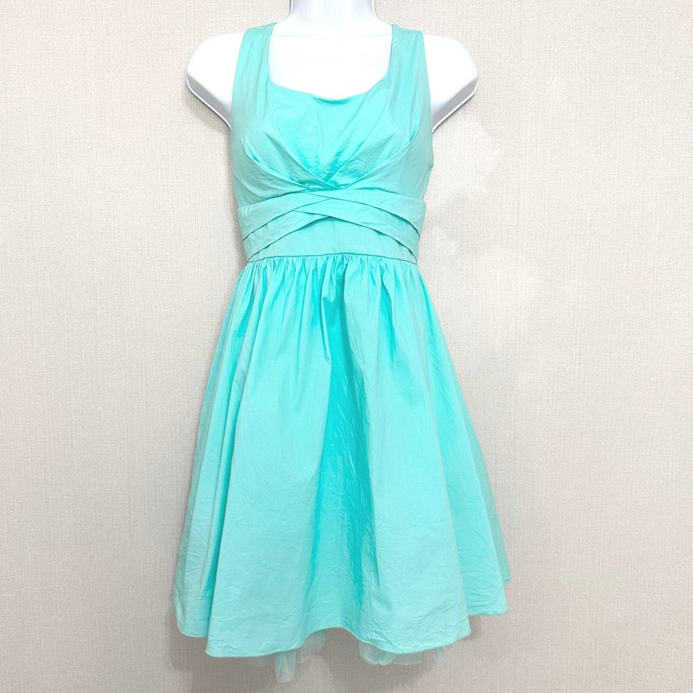 Ruby Rox Turquoise Green Fit and Flare Dress Bow Back Tulle Hem Size Juniors 9