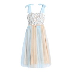 Women Embroidered Princess Dress Splicing Mesh Tulle Lace Spaghetti Strap