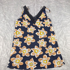 Entro Women&rsquo;s M Navy Floral V-Neck Sleeveless Lace Trim Mini Sundress