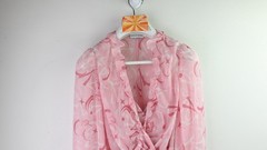 Scanlan Theodore 2 piece cross front silk long sleeve dress in blush size S/UK8