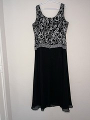 J Kara Black Gown with Silver Beaded Embroidery. Size 18W