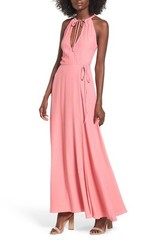PRIVACY PLEASE Pink True Wrap Halter Tie Neck Hi-Slit Maxi Dress S 4/6 Nordstrom