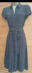 Vintage WW2 1940s 1950s style Black Polka-dot party shirt tea dress Size 10 NEW