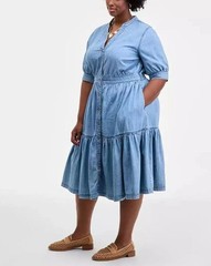 On 34th Women&rsquo;s Denim Puff-Sleeve Midi Dress Vintage Plus Size 0X