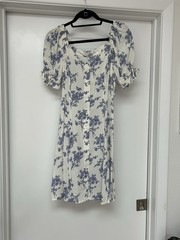 MANGO Floral Sun Dress Puff Sleeve v neck NWT