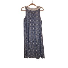 Carole Hochman Boho Tassel Blue & White Midi Dress Size Medium