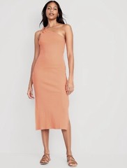 Old Navy Women&rsquo;s Size XS ~ Peach Fitted One-Shoulder Rib-Knit Midi Dress $35 NWT