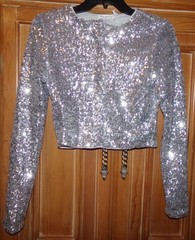 NWT GOOD AMERICAN Cluster Silver Gray Sequin Crop Cardigan $179 Size S Bolero