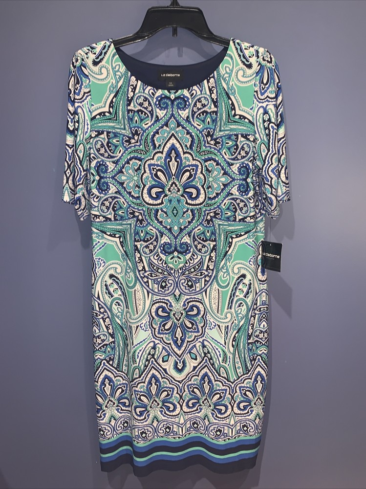 10 dress Blue Teal floral Liz Claiborne, NWT Stretch Polyester Spandex $60