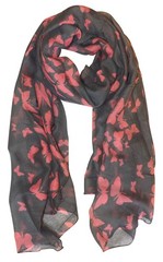 Butterfly Print Fashion Scarf Lightweight Fabric Colorful Shawl Wrap Grey