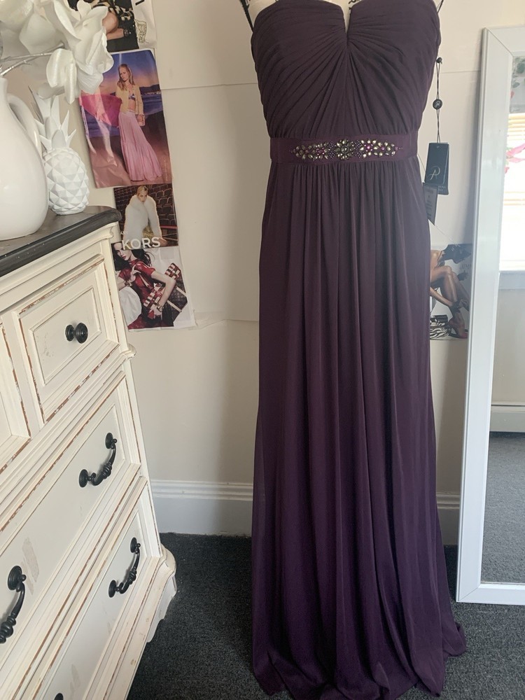 Adrianna Papell Purple Sweetheart Tulle Maxi Dress 8 Beaded Waist Zip