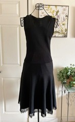 BURBERRY Black Sleeveless Knit Stretch Midi Length Fringe Hem Dress S