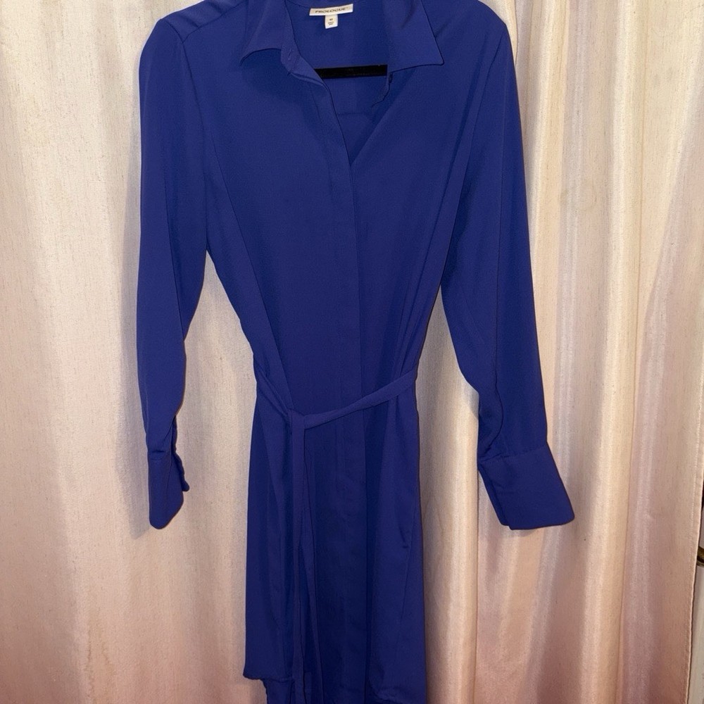Prologue Blue Solid Collared Long Sleeve Belted Long Shirt Dress Womens M