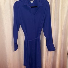 Prologue Blue Solid Collared Long Sleeve Belted Long Shirt Dress Womens M