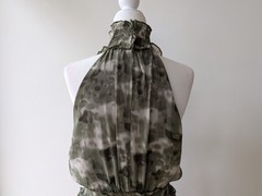 NWT Melloday Chiffon Maxi Dress Womens Small Green Camo Halter Smocked Pockets