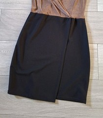 Select Copper & Black Stretch Mock Wrap Shift Dress Party Evening Retro UK14