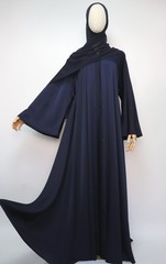 Dubai Abaya Crinkle Open Flare Umbrella Muslim Women Modest Dress Navy Blue