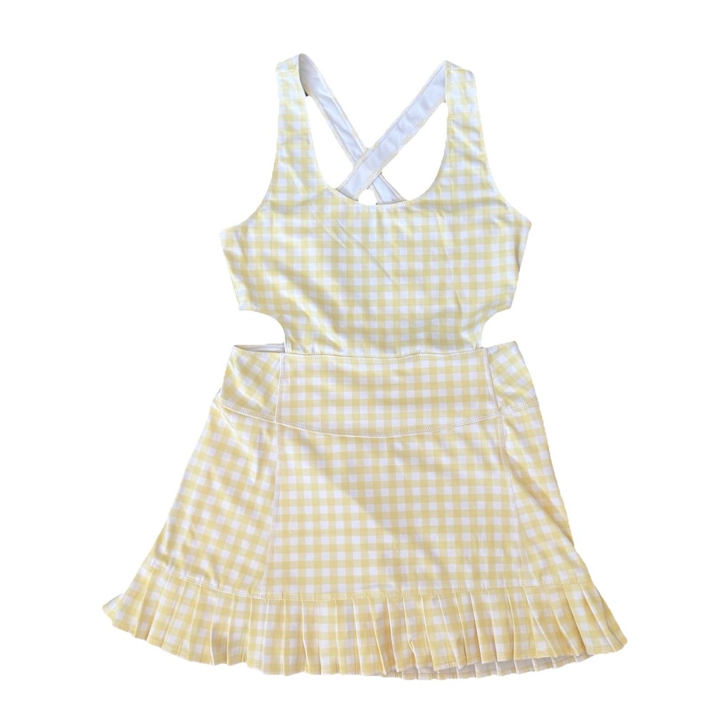 Cocolillys Yellow Gingham Athletic Mini Dress With Shorts Ruffle Hem Women’s M