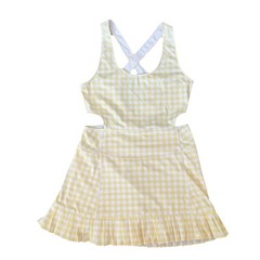 Cocolillys Yellow Gingham Athletic Mini Dress With Shorts Ruffle Hem Women’s M