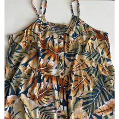Natural Reflections Tropical Leaf Button Front Midi Dress XL Smocked Boho