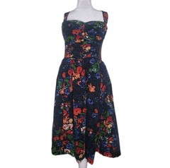 Anthropologie HD IN PARIS Abstract Floral Corduroy Dress Smocked Side Ruched 10