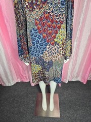 Ivy Road Colorful Peacock Print Sheer Boho Bell Sleeve Shift Dress Size XL