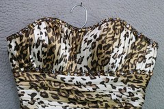 Cassandra Stone Strapless Beaded Leopard Print Bodycon Mini Dress-Sz 8-Designer