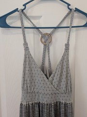Mudd Gray Geometric Pattern Maxi Dress Medium w/ Adjustable Crossed Halter Strap