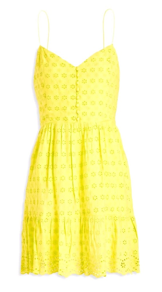 ALICE + OLIVIA FAE Gathered Broderie Anglaise Mini Dress Lemon Sorbet Sz 8