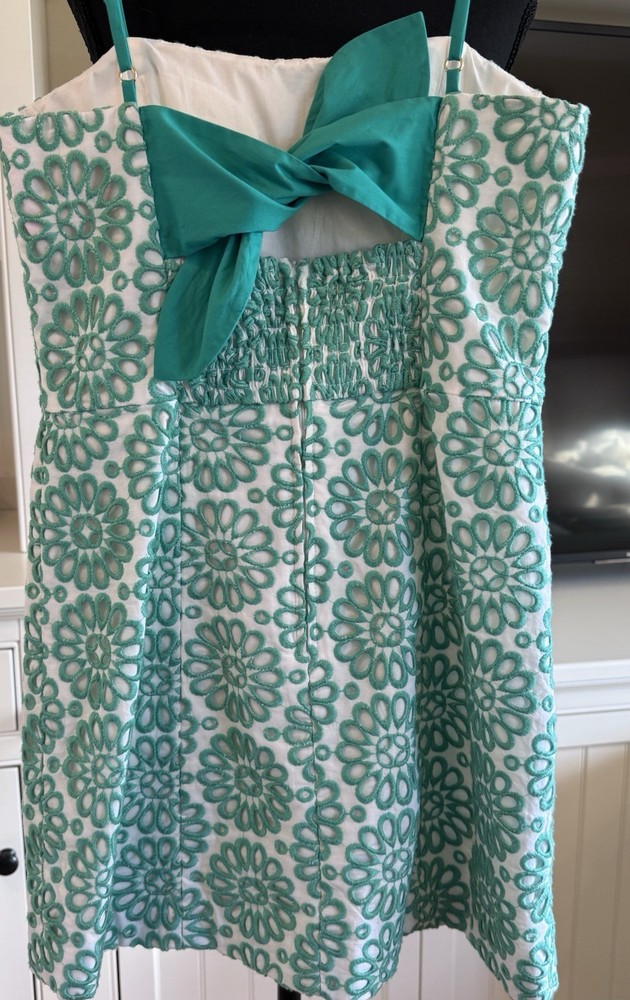 Lilly Pulitzer Size 00 White/Green Floral Seersucker Strapless Bow Sheath Dress