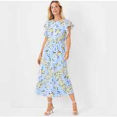 Ann Taylor Blue Lemon Floral Swiss Dot Cotton Pom Pom Dress 12 Natural Fiber