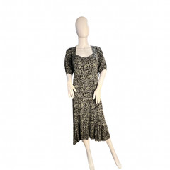 Terra &Sky Dress 0X 14W Abstract Print Fluid Knit Midi Day to Night Boho Dress