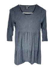 Eileen Fisher Wool Pleated Ribbed Fit & Flare Dress Blue Petite Career Office